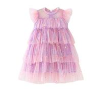 Generisch Abito tutù senza maniche con stelle arcobaleno per feste, sfilate, occasioni formali, con paillettes scintillanti, gonna in tulle da principessa, Lilla, 8-9 Anni