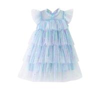 Generisch Abito tutù senza maniche con stelle arcobaleno per feste, sfilate, occasioni formali, con paillettes scintillanti, gonna in tulle da principessa, Blu, 12-18 Mesi