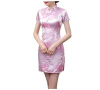 Generisch Abito vintage da donna a maniche corte, con scollo a tartaruga, body con canotta corta, vestito cinese, tang chinese, cheongsam performance, abito corto cheongsam, sportivo, elegante,