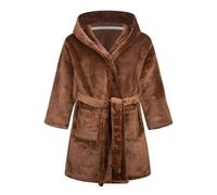 Generisch Accappatoio con cappuccio flanella tinta unita camicia da notte pigiama morbido accappatoio 152, caffè, 2-3 Jahre