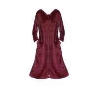 Generisch Accappatoio corto da donna in flanella con zip frontale, accappatoio in pile di flanella, caldo cappotto invernale da casa, camicia da notte, kimono in pizzo, Rosso, L