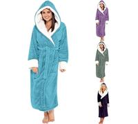 Generisch Accappatoio da donna e uomo, vestaglia autunno/inverno, caldo pile, camicia da notte in tinta unita, a maniche lunghe, elasticizzata, comoda biancheria da notte, per la casa, il sonno, con