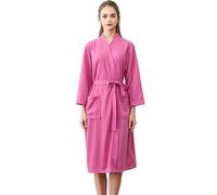 Generisch Accappatoio da donna in maglia a nido d'ape, tinta unita, leggero, elasticizzato, con collo sciallato, morbido, comodo, per il tempo libero, elegante, per la sauna, per la casa e l'hotel
