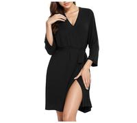 Generisch Accappatoio da donna, leggero, per sauna, corto, modal, comodo, morbido, kimono, traspirante, largo, tinta unita, elasticizzato, delicato sulla pelle