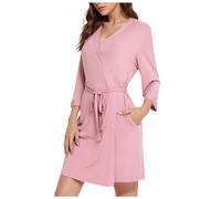 Generisch Accappatoio da donna, leggero, per sauna, corto, modal, comodo, morbido, kimono, traspirante, largo, tinta unita, elasticizzato, delicato sulla pelle