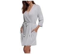Generisch Accappatoio da donna, leggero, per sauna, corto, modal, comodo, morbido, kimono, traspirante, largo, tinta unita, elasticizzato, delicato sulla pelle