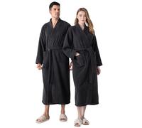 Generisch Accappatoio da sauna da uomo in pile caldo vestaglia coppia vestito leggero accappatoio lungo spa Bathrobe adulto poncho classico vestito da viaggio, grigio., L