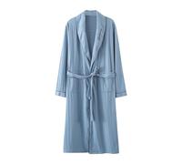 Generisch Accappatoio da uomo a maniche lunghe vestaglia con cintura e tasche, oversize, leggero, tinta unita, semplice loungewear a strisce verticali, camicia da notte universale, O azzurro, L