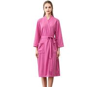 Generisch Accappatoio lungo da donna, in piquet a nido d'ape, leggero, elegante, unisex, per coppie, accappatoi con cintura, accappatoio da donna, Rosa acceso., XL