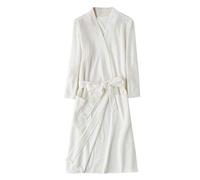 Generisch Accappatoio lungo da donna, in piquet a nido d'ape, leggero, elegante, unisex, per coppie, accappatoi con cintura, accappatoio da donna, bianco, m