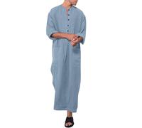 Generisch Accappatoio Uomo Bathrobe Musulmano Arabia Casual Manica Lunga Tasca Allentata Robe Camicia Solido Musulmano Robe, Blu, 5XL