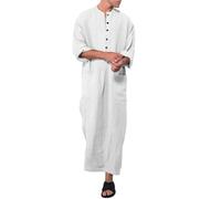 Generisch Accappatoio Uomo Bathrobe Musulmano Arabia Casual Manica Lunga Tasca Allentata Robe Camicia Solido Musulmano Robe, bianco, 5XL