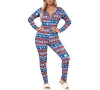 Generisch Accogliente con stampa, maniche lunghe, lunghezza pavimento, morbida tuta da vacanza per comfort e calore nella stagione festiva, ideale per feste di famiglia., Blu scuro, L