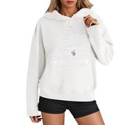 Generisch Accogliente felpa con cappuccio in pile con tasca frontale come caldo e morbido abbigliamento casual da donna in quattro stagioni, bianco, XXL
