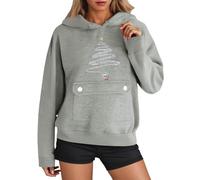 Generisch Accogliente felpa con cappuccio in pile con tasca frontale come caldo e morbido abbigliamento casual da donna in quattro stagioni, grigio., M
