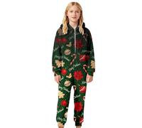 Generisch Accogliente Pile Tuta Con Per Ragazze, Ideale Per Bambini Pagliaccetto Bambino Pagliaccetto Little Elf Merry Christmas, Verde scuro, 3-4 Anni
