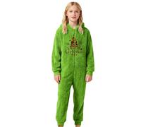 Generisch Accogliente tuta in pile con cappuccio per ragazze, abbigliamento natalizio per bambini, Babbo Natale, Little Elf Merry Christmas, verde, 9-10 Anni