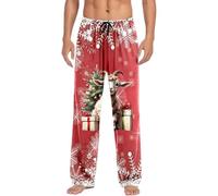 Generisch Accoglienti pantaloni da jogging in pile con motivi di vacanza come biancheria da notte per un comfort rilassante, relax festivo a casa, verde militare, 3XL