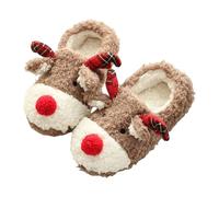 Generisch Accoglienti pantofole a forma di renna con motivo cartoni animati per il clima caldo interno ed esterno, con tallone chiuso, suola comoda e morbida, ideali come pantofole invernali., cachi