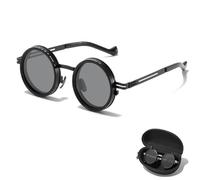 Generisch Adjustable Tint Rounded Polarized Lenses Retro Sunglasses, ND9 Sunglasses, ND9 Lens Technology for Beach Filter Diving Fishing (Black)