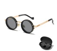 Generisch Adjustable Tint Rounded Polarized Lenses Retro Sunglasses, ND9 Sunglasses, ND9 Lens Technology for Beach Filter Diving Fishing (Gold)