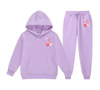 Generisch Alla moda, in due pezzi, comodo, di alta qualità, morbido, alla moda, dolce, con stampa a lettere di San Valentino, a maniche lunghe, con pantaloni da jogging, per medie e grandi, Lilla, 2-3