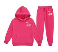 Generisch Alla moda, in due pezzi, comodo, di alta qualità, morbido, alla moda, dolce, con stampa a lettere di San Valentino, a maniche lunghe, con pantaloni da jogging, per medie e grandi, rosa