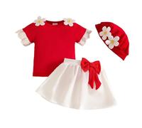 Generisch Allegro versatile e pratico set di 4 pezzi da bambina con top a maniche corte e un cappello adatto per i più piccoli, ideale per l'uso quotidiano, Colore: rosso, 18-24 Monate