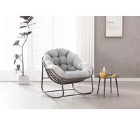 Generisch Altalena XXL per esterni con imbottitura, in rattan grigio, per giardino e balcone, resistente alle intemperie, XXL, con cuscino morbido e fusibile anti ribaltamento