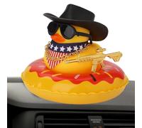 Generisch Anatra decorativa per auto, accessorio da cowboy, giocattolo da bagno con mini cappello da sole, anello da nuoto, collana e occhiali da sole, anatra in gomma gialla per auto, tavolo da