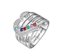 Generisch Anelli di pietra di luna 12 colori Birthstone Heart Ring Engraved DIY Family Name Ring Mother's Day Anelli Imballaggio, F, Rame, Nessuna pietra preziosa