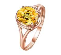 Generisch Anello adattatore per altoparlante, anello con gemma gialla 1 anello da donna placcato oro con gioielli colorati, eleganti ed eleganti (oro, C)