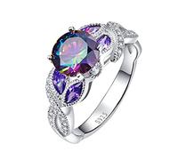 Generisch Anello adattatore per altoparlante colorato con zirconi ovali, elegante anello con zaffiro, anello da donna alla moda con diamanti e zirconi per le donne taglia 6 quartetto degli anelli, 7,