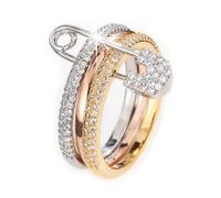 Generisch Anello da donna alla moda con spilla di sicurezza, anello impilabile femminile, personalità rimovibile con micro zirconi, Argento sterling, Non pietra preziosa