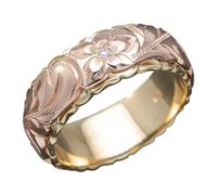 Generisch Anello da donna squisitamente intagliato bicolore con rosa, anello da regalo europeo e americano per giovani donne, 6号, Rame, Nessuna pietra preziosa