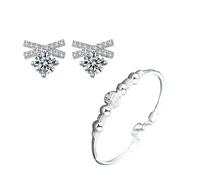 Generisch Anello di San Valentino con perline da uomo in argento placcato tre e tre mondi bracciale per donne squisite gioielli bracciale al quarzo perla nonna acciaio anelli, One Size*1+One Size*1