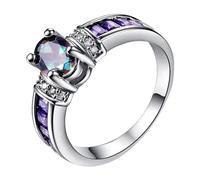 Generisch Anello per adolescenti e ragazzi, in argento per donne, con pietra portafortuna, anello di fidanzamento per donne, anniversario, matrimonio, promessa, fai da te, in metallo, colore nero, 8