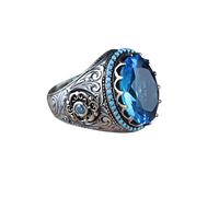 Generisch Anello rotondo grande anello di diamanti anello con pietre preziose, anello regalo con pavone, vintage, con diamanti e zaffiro, grandi anelli blu da tavolo, Taglia unica, Ferro, Nessuna