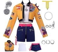 Generisch Anime Kpop Demon Hunter Rumi Cosplay Costume Huntrix Gioco di ruolo uniforme Set completo Halloween Party Carnevale Vestito con anello orecchini da donna (Rumi, XS)