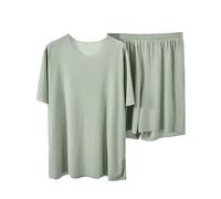 Generisch Anime, pigiama estivo da donna, set di biancheria da notte casual, comodo, senza cuciture, tinta unita, traspirante, morbida seta di ghiaccio, due pezzi, neon da donna, verde, 3XL