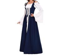 Generisch Arazzo da parete medievale per cosplay, abito lungo da donna, perfetto per festival, spettacoli palcoscenici Ouma Kokichi cosplay costume uniforme bianca scuola, Blu, XXL
