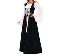Generisch Arazzo da parete medievale per cosplay, abito lungo da donna, perfetto per festival, spettacoli palcoscenici Ouma Kokichi cosplay costume uniforme bianca scuola, Nero , XXL