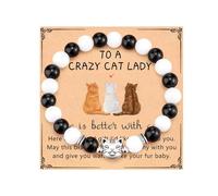 Generisch Argento 4 Luna Bracciale nero, Arancione, testa di gatto d'argento, regalo per le signore Mamma Bracciale Anelli, Taglia unica, Cristallo artificiale