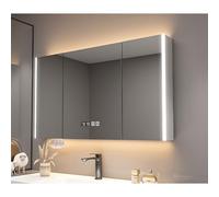 Generisch Armadietto a specchio moderno con vano portaoggetti - Specchio cosmetico intelligente, orologio a LED, anti-appannamento, interruttore touch, visualizzazione orologio e temperatura, defogger