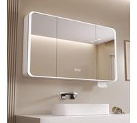 Generisch Armadio a specchio da bagno con illuminazione, armadio a specchio anti-appannamento con portaoggetti, da appendere, mobili da bagno con specchio e illuminazione integrata