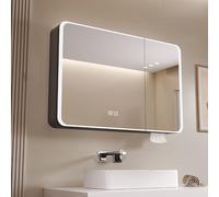 Generisch Armadio a specchio da bagno con illuminazione, armadio a specchio anti-appannamento con portaoggetti, da appendere, mobili da bagno con specchio e illuminazione integrata