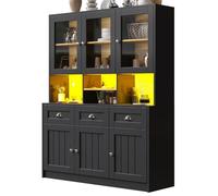 Generisch Armadio alto da cucina 140×40×175 cm, vetrina, credenza con ripiani regolabili, buffet con illuminazione LED, colori della luce variabili,Nero