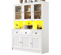 Generisch Armadio alto da cucina 140×40×175 cm, vetrina, credenza con ripiani regolabili, buffet con illuminazione LED, colori della luce variabili,Bianca