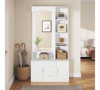 Generisch Armadio da corridoio bianco 90 x 40 x 180 cm con specchio, scarpiera, 2 cassetti e 2 armadi, scaffali, spazio multifunzionale per ingresso