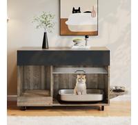 Generisch Armadio per lettiera per gatti con cattura sabbia e 2 piatti - 100 x 45,5 x 67 cm, grigio antico (effetto quercia), spazio per lettiera, vassoio raccogli sabbia rimovibile, cassetti